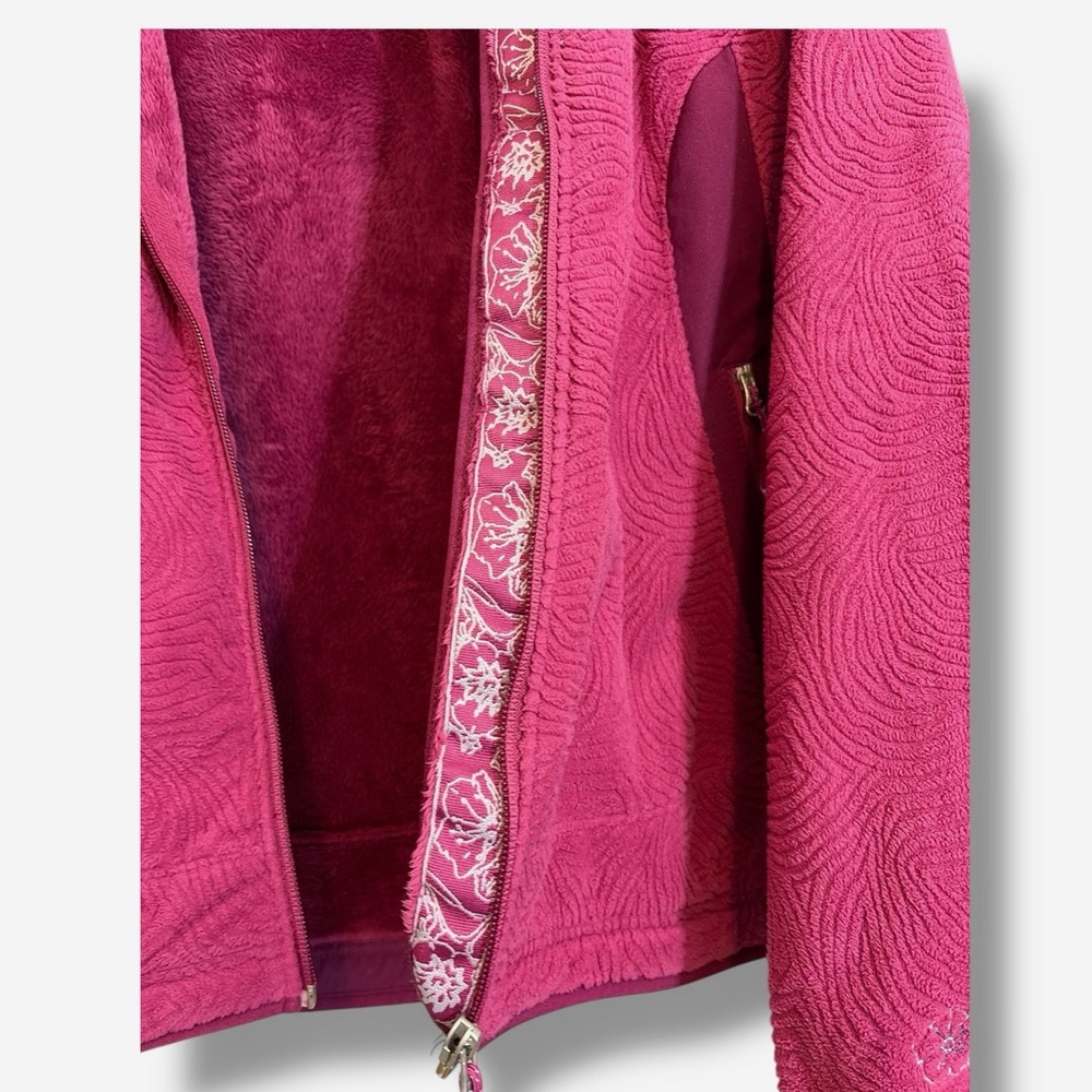 L.L. Bean Textured Fleece Jacket Pink Berry Floral Trim M - Picture 4 of 12